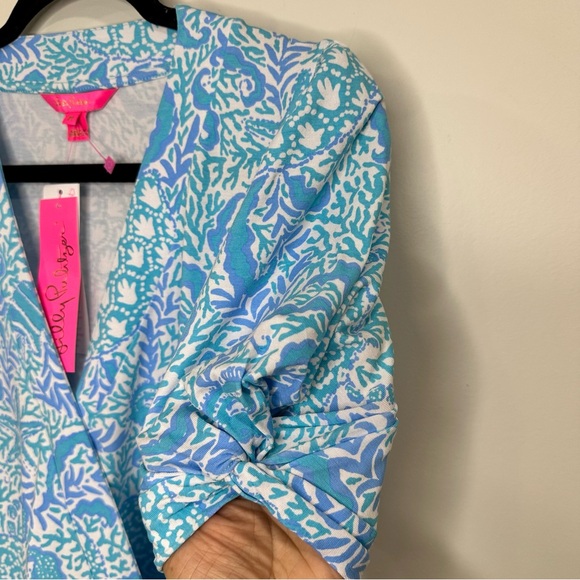 Lilly Pulitzer Sailynn Blue Whte Puff Sleeve Wrap Romper Size M NWT MSRP $168 - Picture 5 of 12